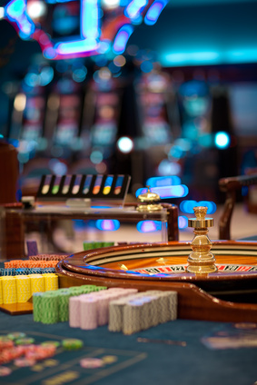 roulette wheel table with chips piles