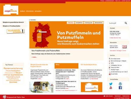 Screenshot der Homepage der Minijob-Zentrale