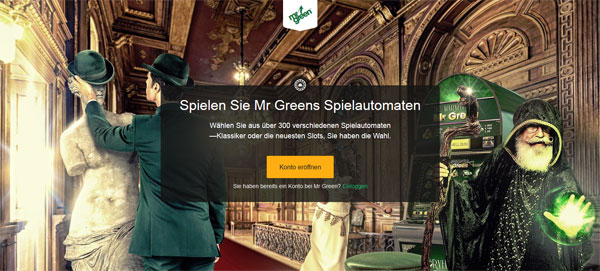 Screenshot der Mr Green Homepage